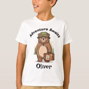 Camiseta Oso Pardo del Bosque con Sombrero de Senderismo