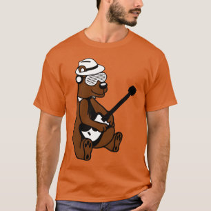 Camiseta Oso Pardo Grizzly Sentado Divertido Tocando Guitar