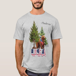 Camiseta Oso Pardo Patriótico Con Bandera Americana En Pino