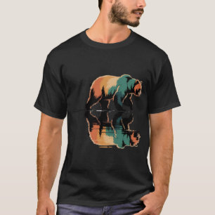 Camiseta Oso Pardo Vintage Reflejo en el Agua Fauna