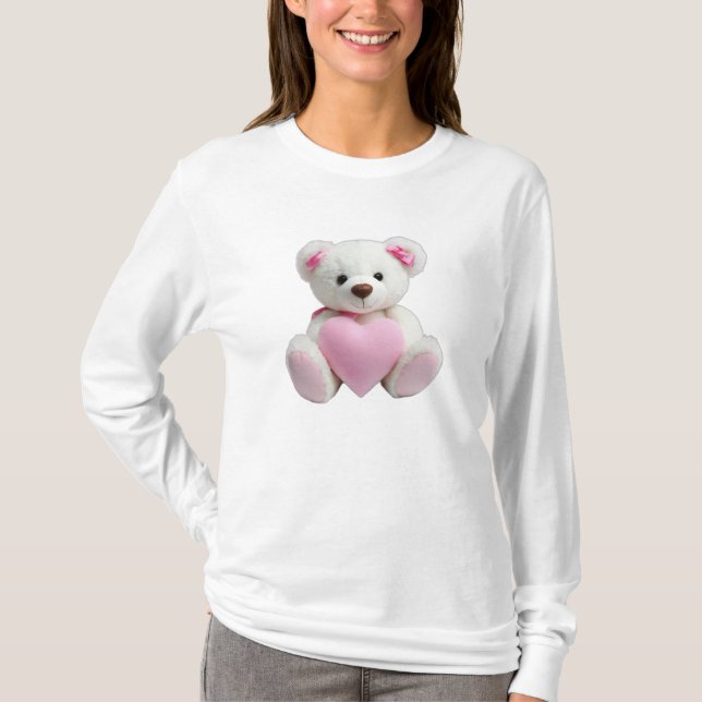 Camiseta Oso Polar Abrazando Rosa de corazón rosado (Anverso)