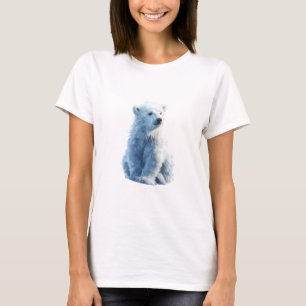 Camiseta Oso Polar Ártico de Acuarela Azul Fresco para Muje