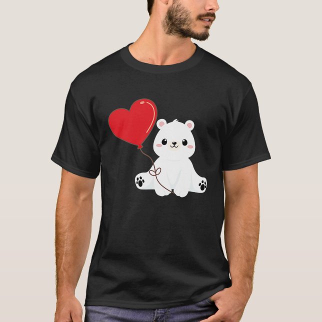 Camiseta Oso Polar Con Amor Día de San Valentín De Globos D (Anverso)