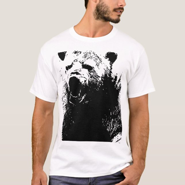 Camiseta Oso Polar de Arte Pop Blanco y Negro (Anverso)