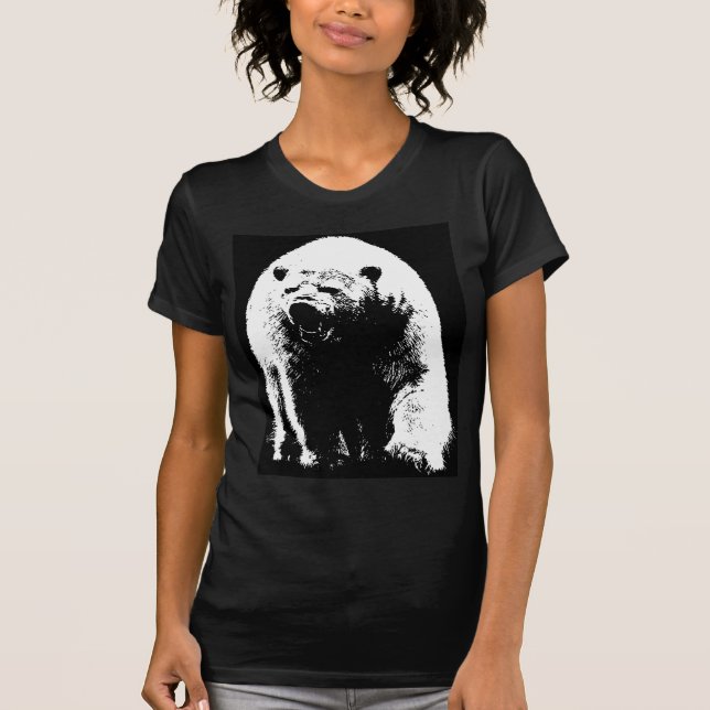 Camiseta Oso Polar de Arte Pop Blanco y Negro (Anverso)