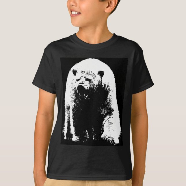 Camiseta Oso Polar de Arte Pop Blanco y Negro (Anverso)