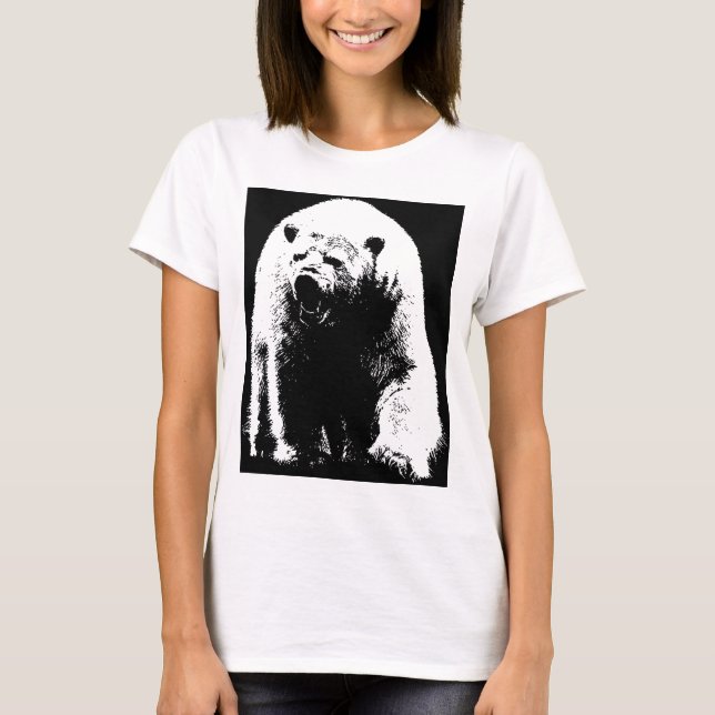 Camiseta Oso Polar de Arte Pop Blanco y Negro (Anverso)