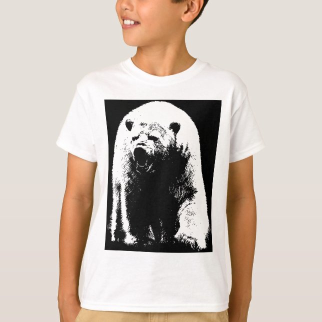 Camiseta Oso Polar de Arte Pop Blanco y Negro (Anverso)