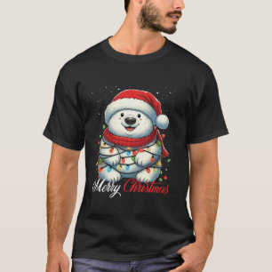 Camiseta Oso Polar Feliz Navidad Luces Santa Hat Xmas S