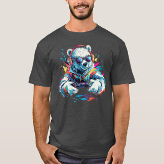 Camiseta Oso Polar Gaming Auriculares Coloridos Arte Jugado