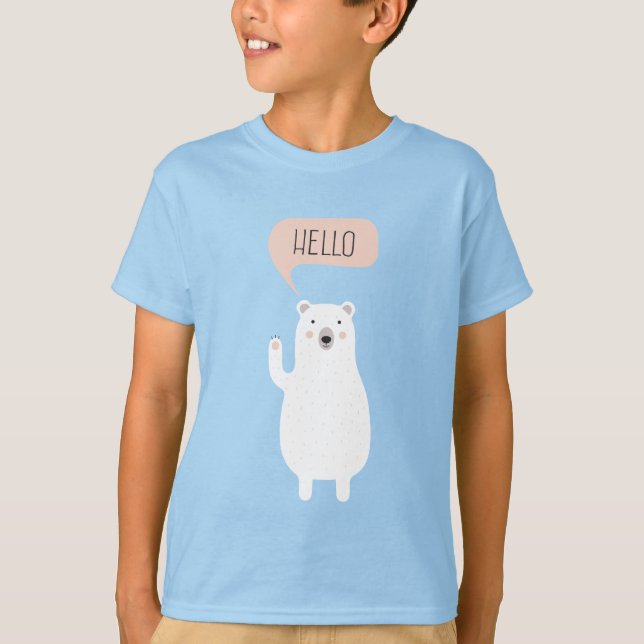 Camiseta Oso polar lindo en la nieve dice Hola (Anverso)