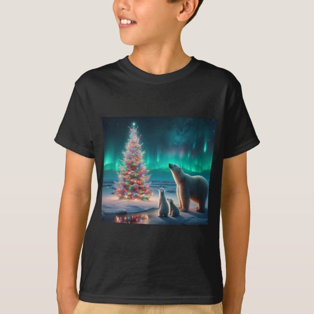 Camiseta Oso Polar Mamá Cubre Árbol De Navidad Aurora Borea (Anverso)