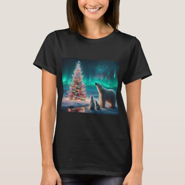 Camiseta Oso Polar Mamá Cubre Árbol De Navidad Aurora Borea (Anverso)