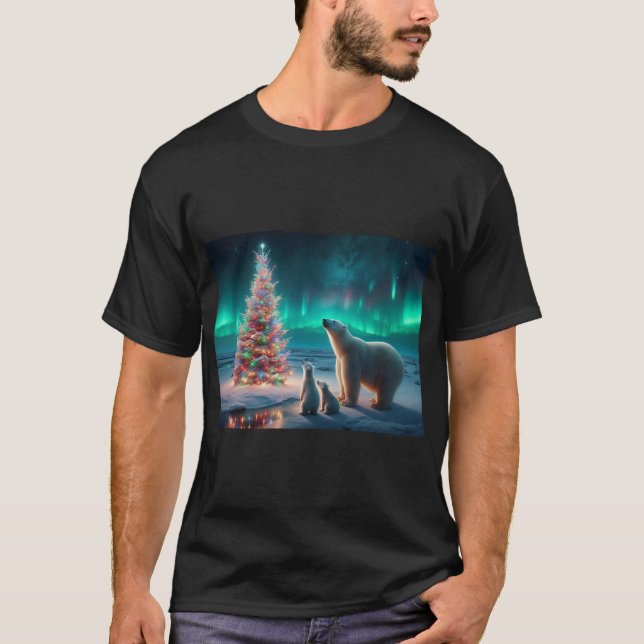 Camiseta Oso Polar Mamá Cubre Árbol De Navidad Aurora Borea (Anverso)