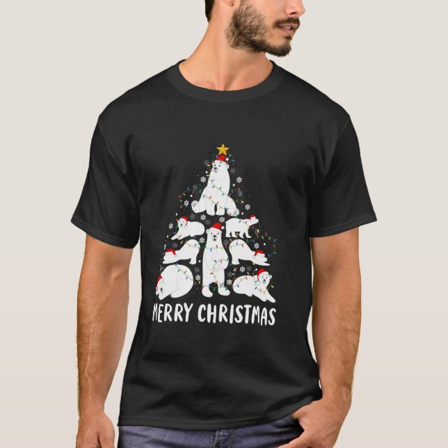 Camiseta Oso Polar Merry Árbol de Navidad Santa Hat Luces S (Anverso)