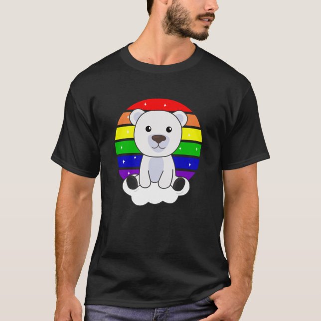 Camiseta Oso Polar Purpurina arcoiris Kawaii (Anverso)