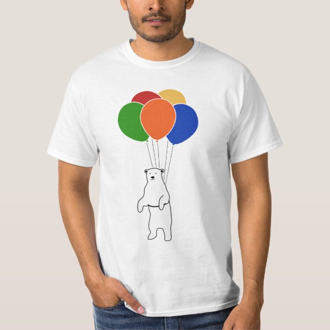 Camiseta Oso Polar Volador con Globos de Cumpleaños (Anverso)