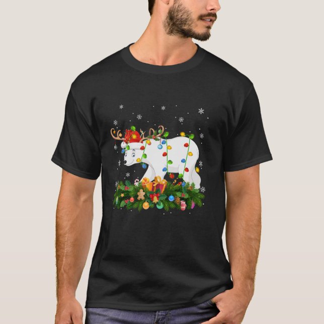 Camiseta Oso Polar Xmas iluminando reno oso Santa Polar (Anverso)