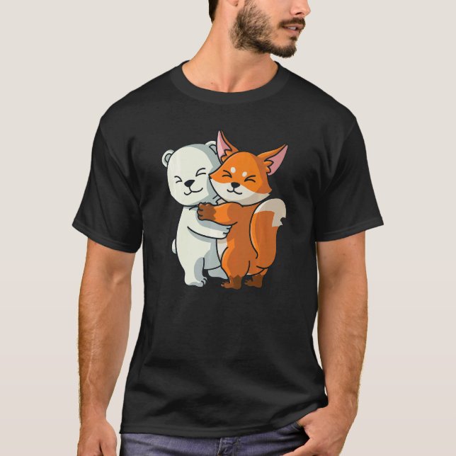 Camiseta Oso Polar Y Fox Cute Chica De Acoso A Animales (Anverso)