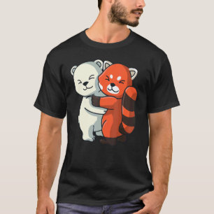 Camiseta Oso Polar Y Panda Rojo Cute Animales Abrazando A M