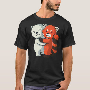 Camiseta Oso Polar Y Panda Rojo Cute Animales Abrazando A M