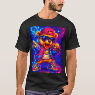 Camiseta Oso rapero neón – Hip Hop callejero que brilla en