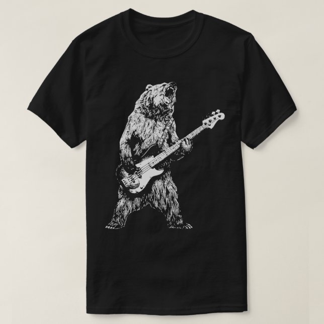Camiseta Oso retro tocando oso de guitarra de tocador negro (Diseño del anverso)