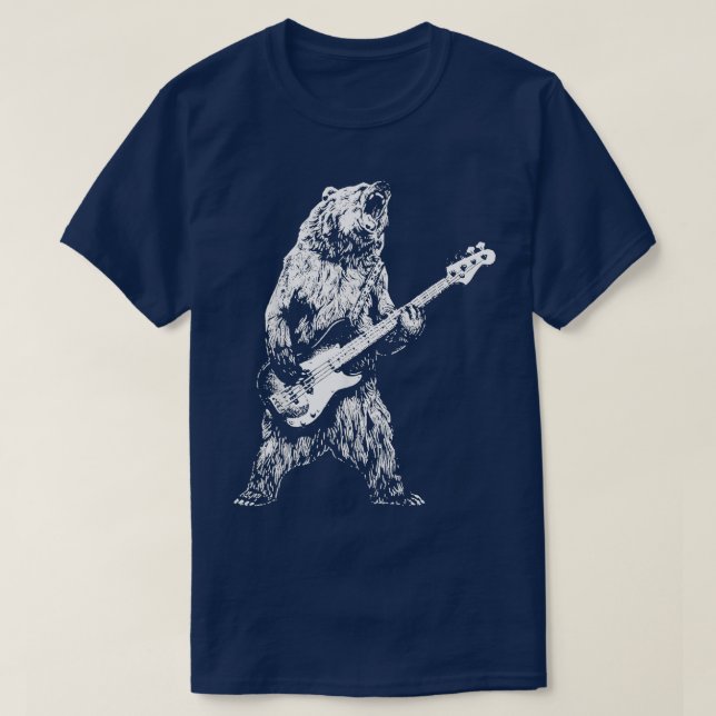 Camiseta Oso retro tocando oso de guitarra de tocador negro (Diseño del anverso)