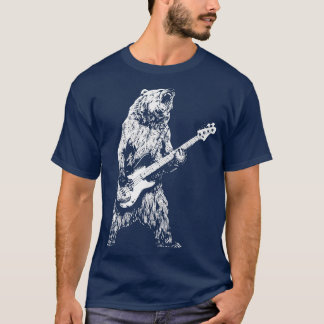 Camiseta Oso retro tocando oso de guitarra de tocador negro