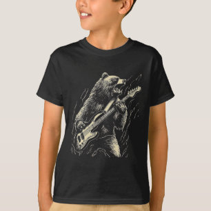 Camiseta Oso retro tocando oso de guitarra de tocador negro