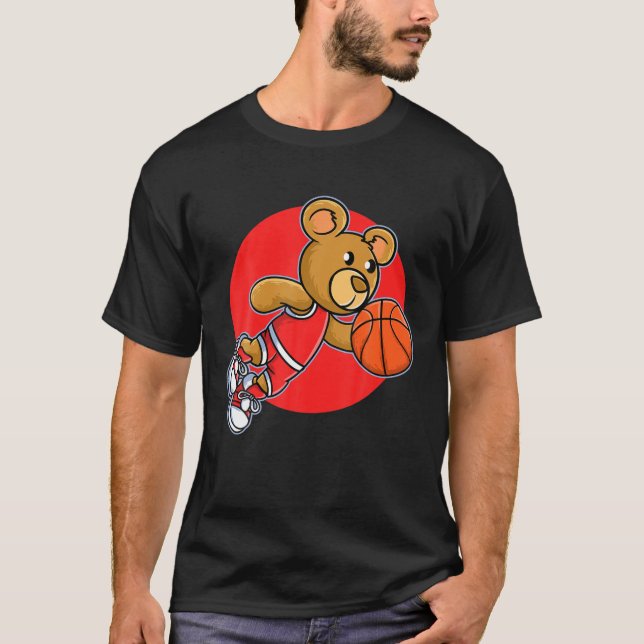 Camiseta Oso Rojo Teddy Jugando Basketball Sport | Hombres  (Anverso)
