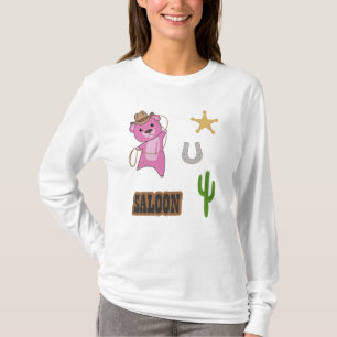 Camiseta Oso Rosa Oso Cowboy Occidental Saloon Cactus Pegat