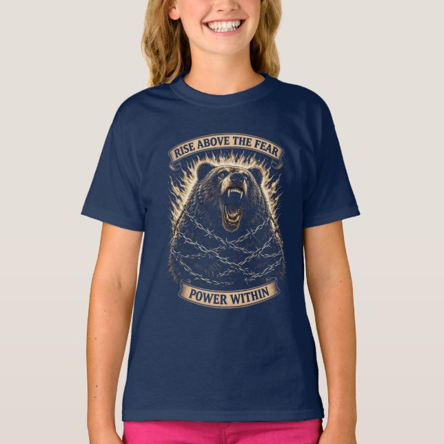Camiseta Oso Rugiente — Elevate por encima del miedo (Anverso)