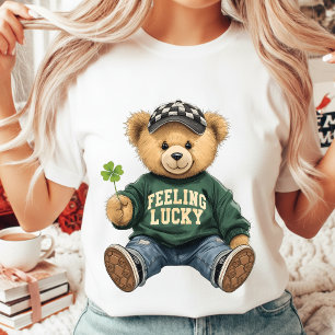 Camiseta Oso Teddy Retro Adorable Sintiendo Suerte St. Patr