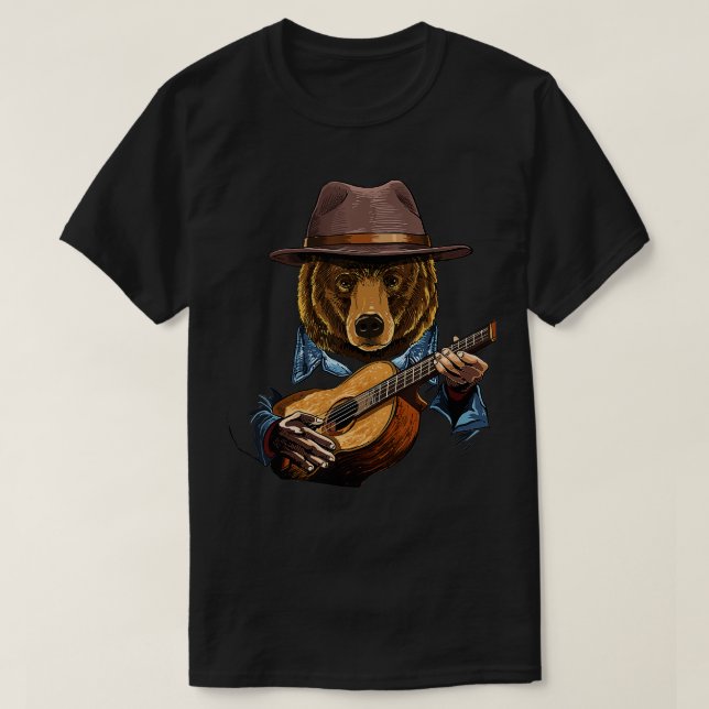 Camiseta Oso Tocando Guitarra Acústica Animal Oso Lover Gui (Diseño del anverso)