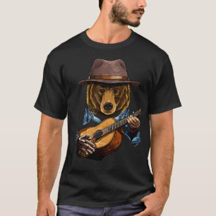 Camiseta Oso Tocando Guitarra Acústica Animal Oso Lover Gui