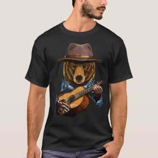 Camiseta Oso Tocando Guitarra Acústica Animal Oso Lover Gui