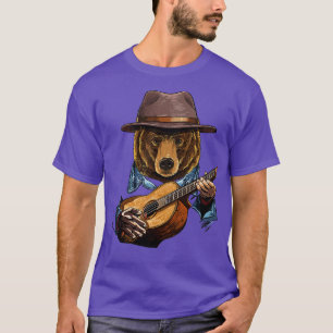 Camiseta Oso Tocando Guitarra Acústica Animal Oso Lover Gui