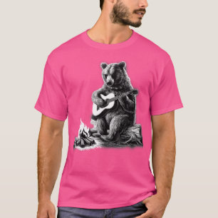 Camiseta Oso tocando guitarra Rock On hoguera Oso
