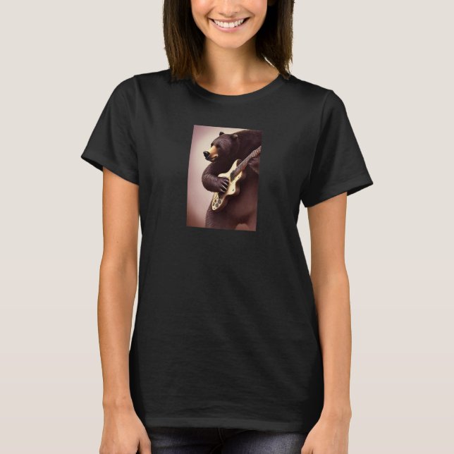 Camiseta Oso tocando música de guitarra desordenándose y sh (Anverso)