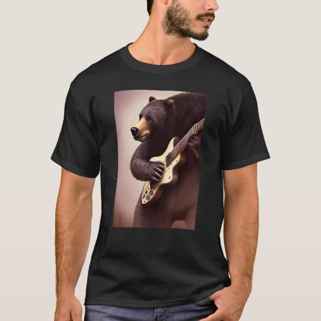 Camiseta Oso tocando música de guitarra desordenándose y sh (Anverso)