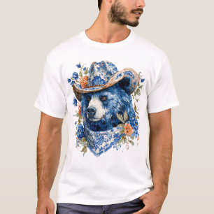 Camiseta Oso Vaquero Occidental - Oso Azul con Bandana Flor