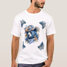 Camiseta Oso Vaquero Occidental - Oso Azul con Bandana Flor