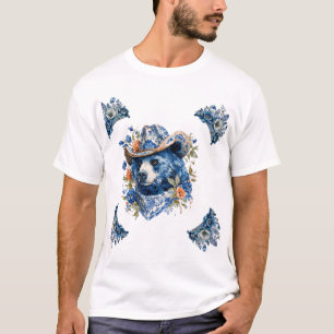 Camiseta Oso Vaquero Occidental - Oso Azul con Bandana Flor