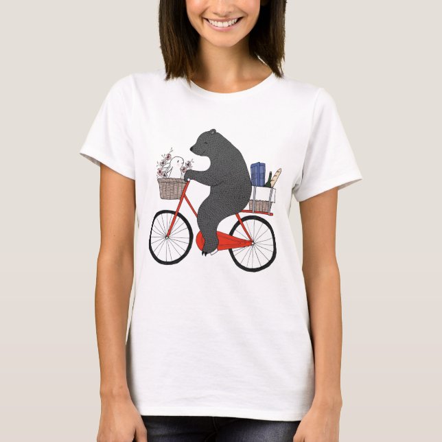 Camiseta Oso y conejo en bicicleta yendo a hacer picnic amo (Anverso)
