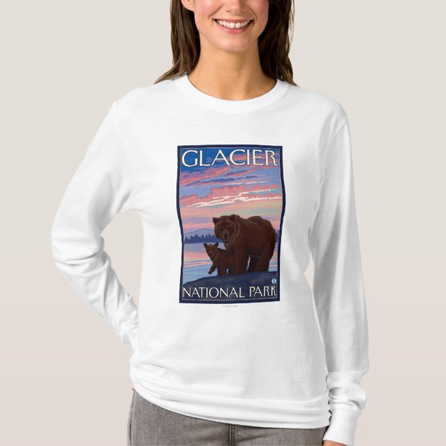 Camiseta Oso y Cub - Parque Nacional Glacier, TA (Anverso)