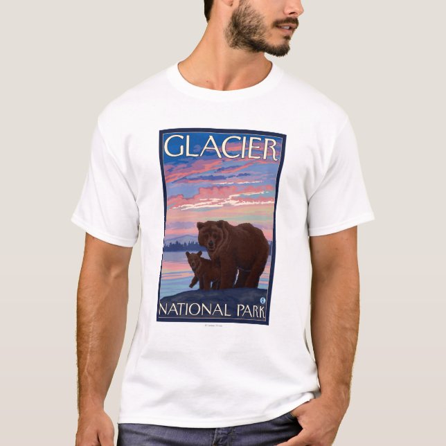 Camiseta Oso y Cub - Parque Nacional Glacier, TA (Anverso)