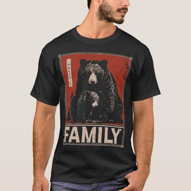 Camiseta Oso y cubo negro - enlace familiar fuerte y tenso (Anverso)