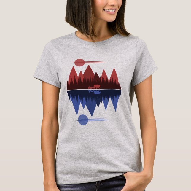 Camiseta Oso y oseznos (Rojo/Azul) (Anverso)
