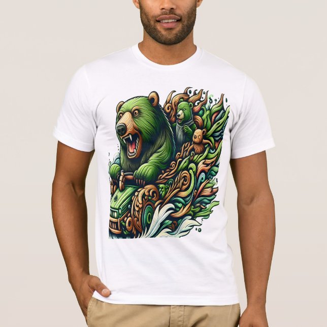 Camiseta Osos animados montando un auto verde (Anverso)